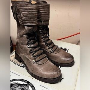 Frye Woman’s Size 10 Veronica Motor Cross Lace Up Boots Buckle Top Leather